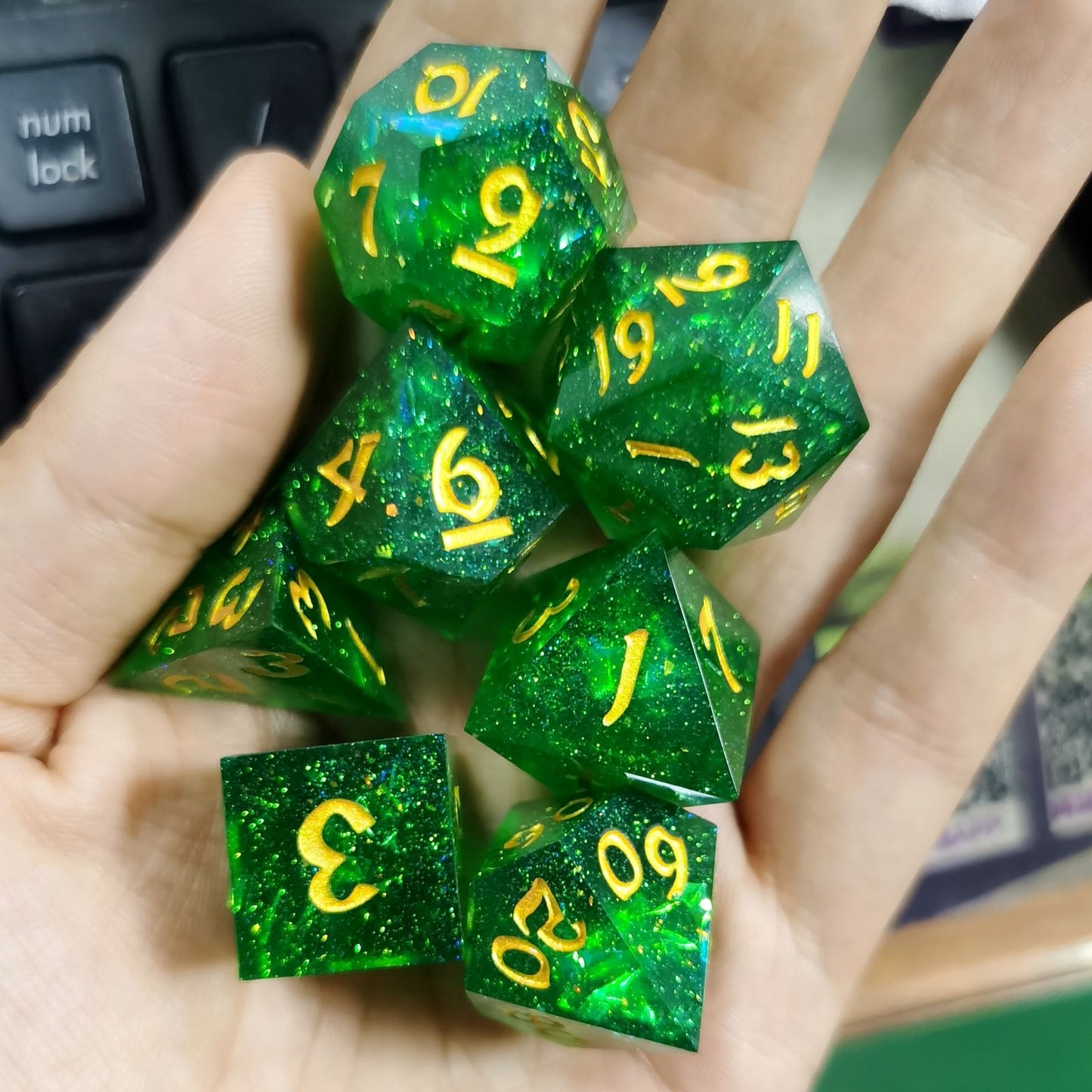 Captured Magic Handmade Sharp Edge Resin Dice-Green