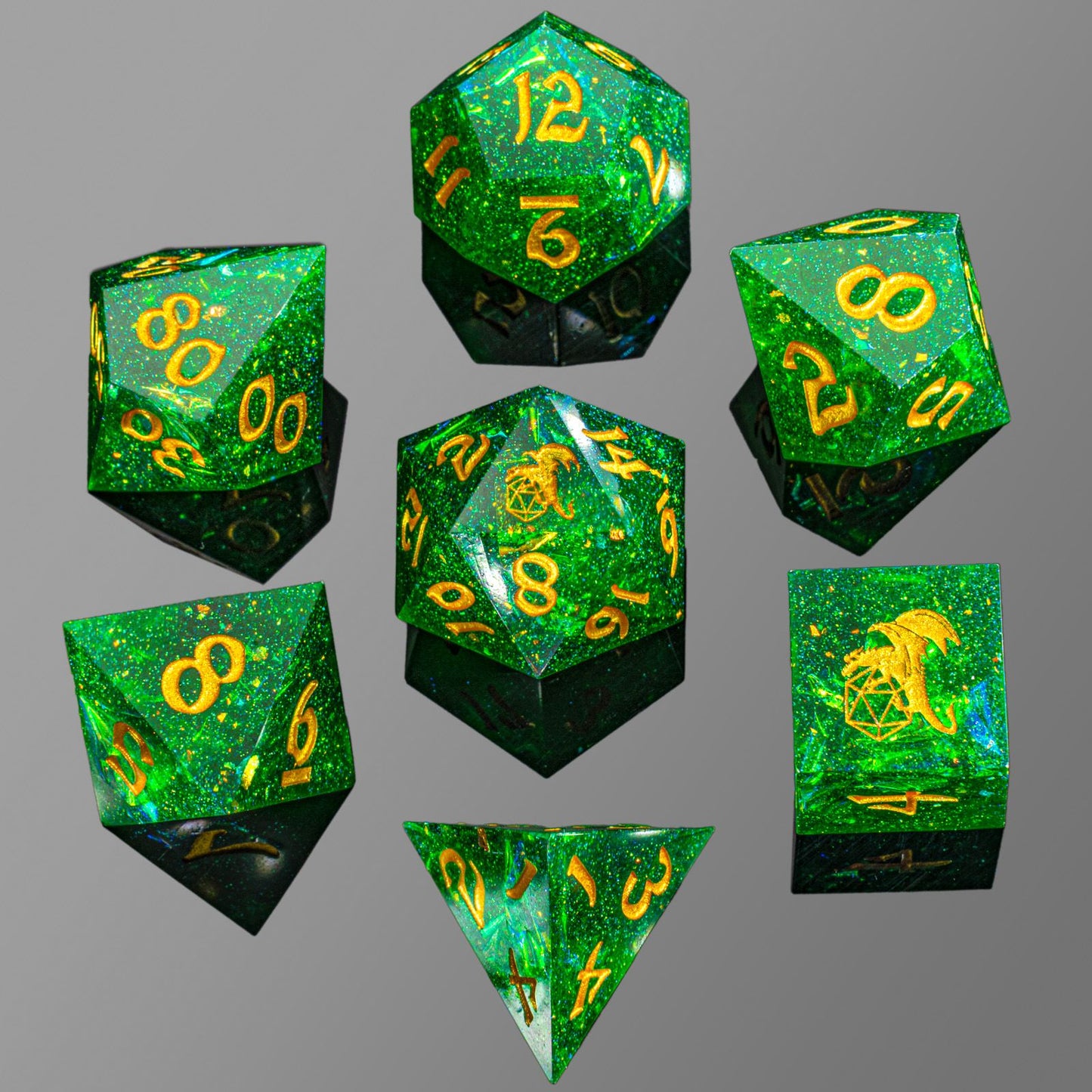 Captured Magic Handmade Sharp Edge Resin Dice-Green