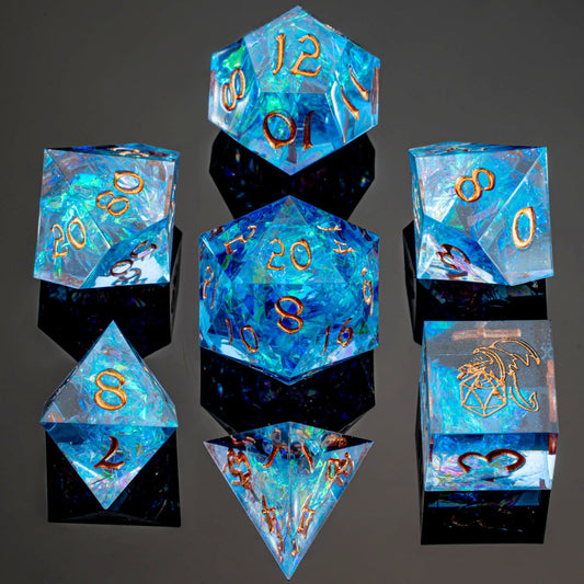 Captured Magic Handmade Sharp Edge Resin Dice-Blue