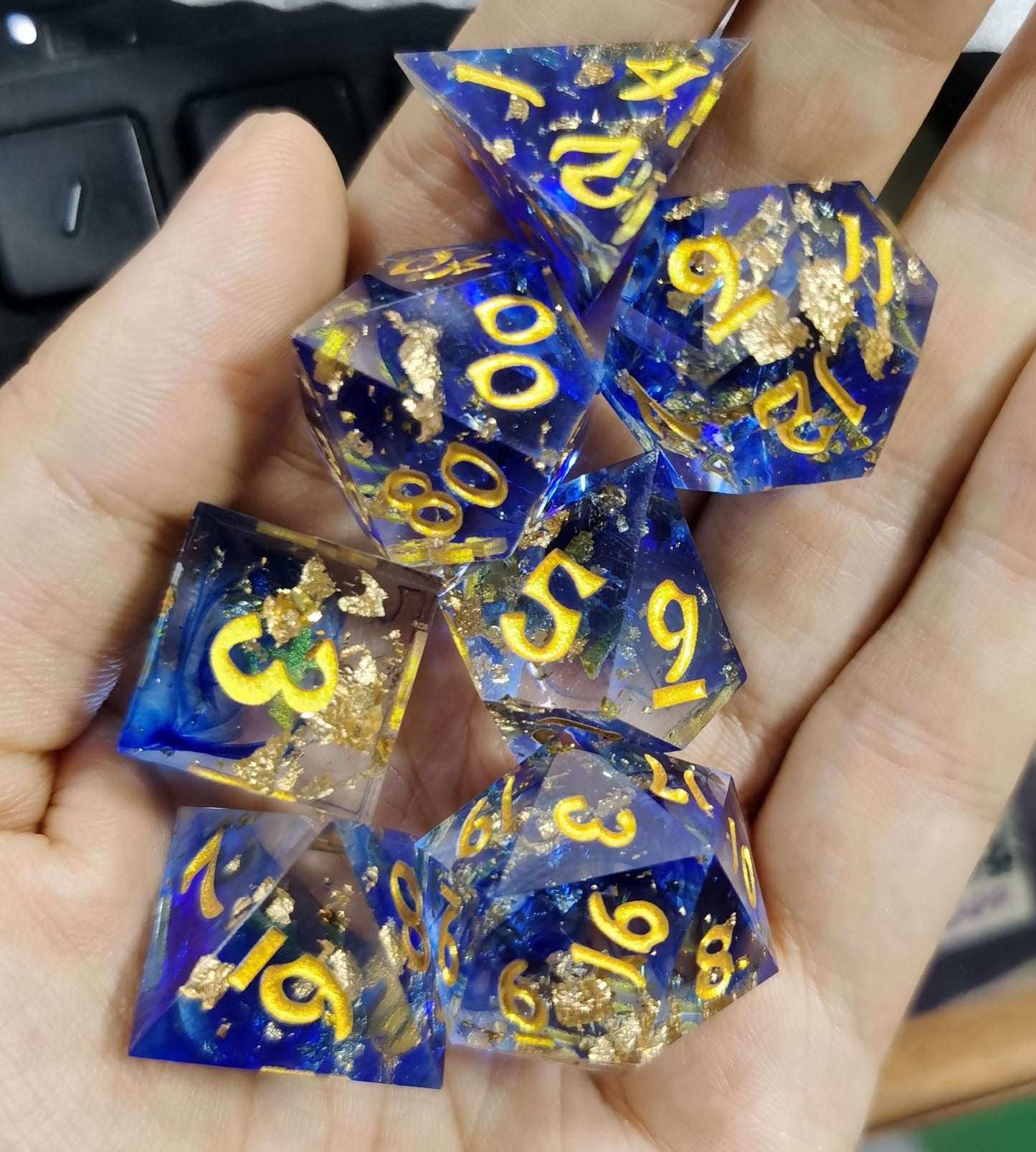 Captured Magic Handmade Sharp Edge Resin Dice-Blue & Gold Foil