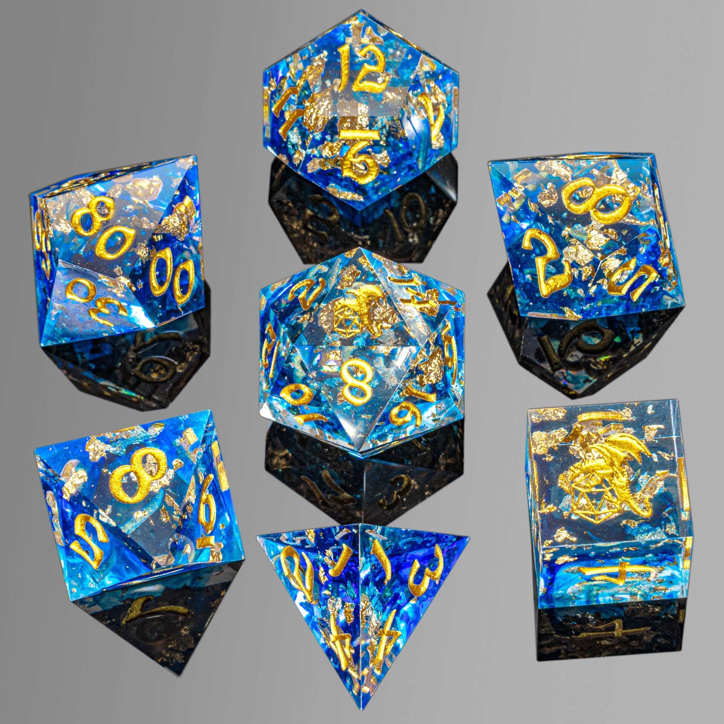 Captured Magic Handmade Sharp Edge Resin Dice-Blue & Gold Foil