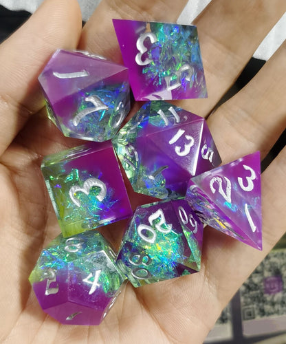 Captured Magic Handmade Sharp Edge Resin Dice-Purple Green Layered
