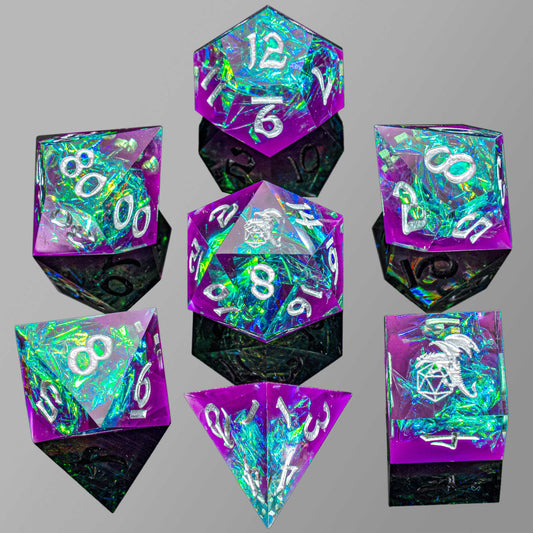 Captured Magic Handmade Sharp Edge Resin Dice-Purple Green Layered