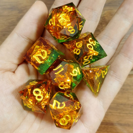 Captured Magic Handmade Sharp Edge Resin Dice-Orange Green Layered