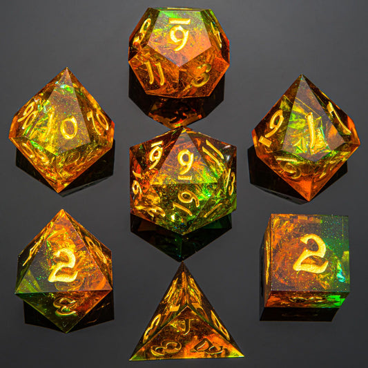 Captured Magic Handmade Sharp Edge Resin Dice-Orange Green Layered