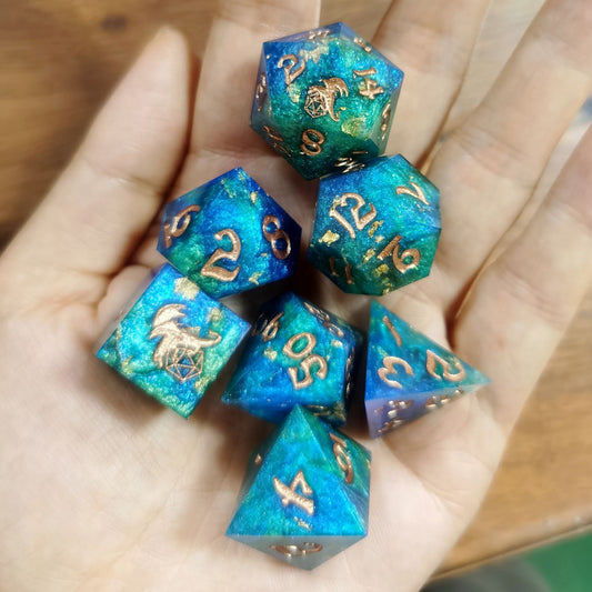 Captured Magic Handmade Sharp Edge Resin Dice-Sea Dragon