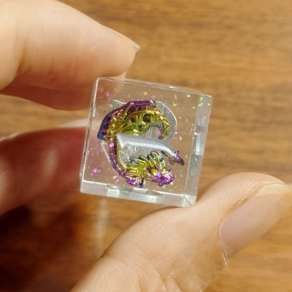 Sharp Edged Dice Set with Metal Chromatic Dragons Inclusion