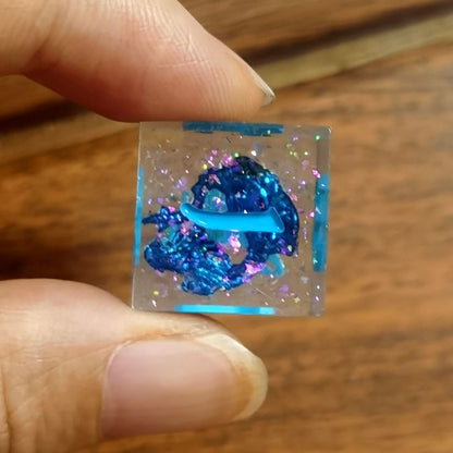 Sharp Edged Dice Set with Metal Blue Skulls Inclusion