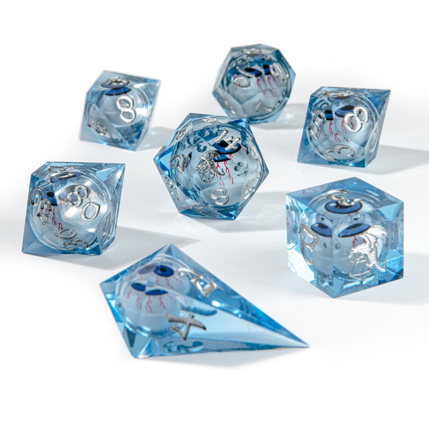 Always Watching Blue Rolling Eyeballs Sharp Edged Dice Set