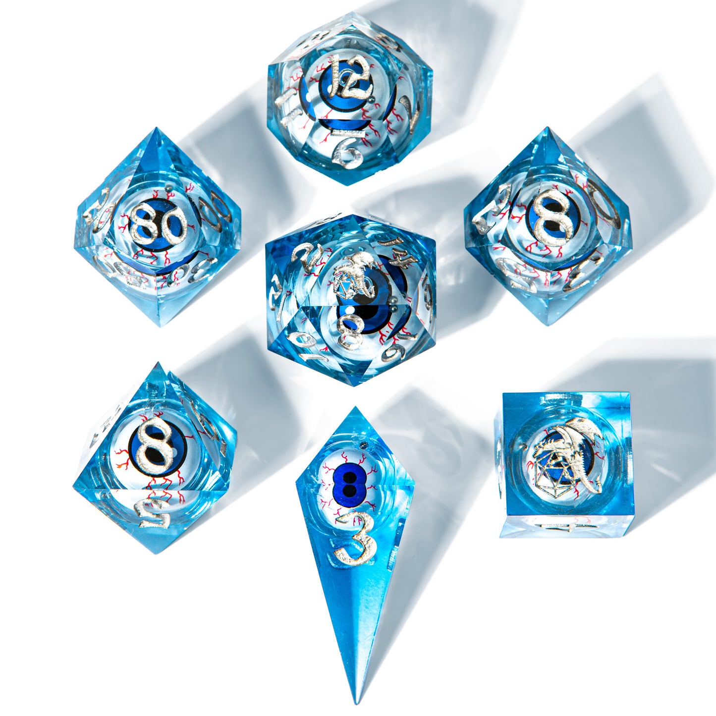 Always Watching Blue Rolling Eyeballs Sharp Edged Dice Set