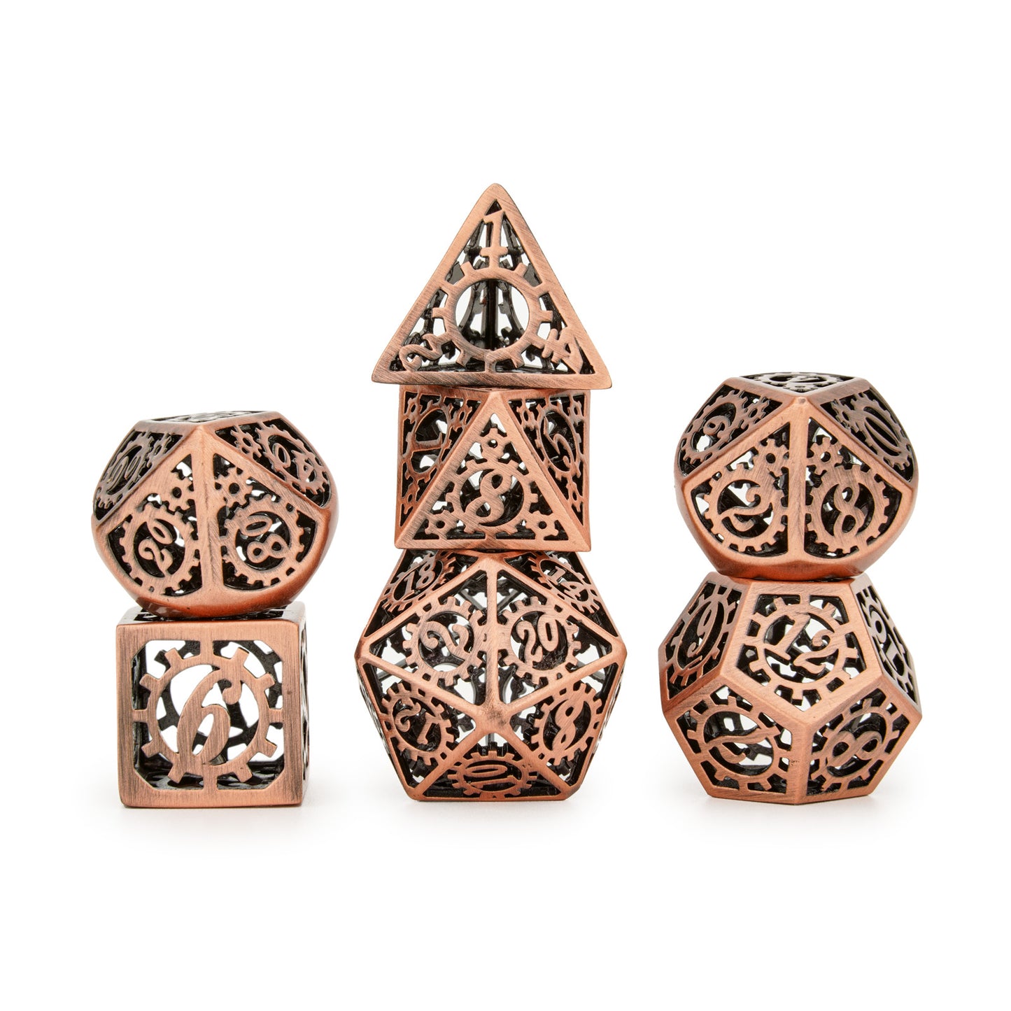 Handcrafted ancient copper hollow steampunk dice gear cage dice set - HYMGHO Dice 