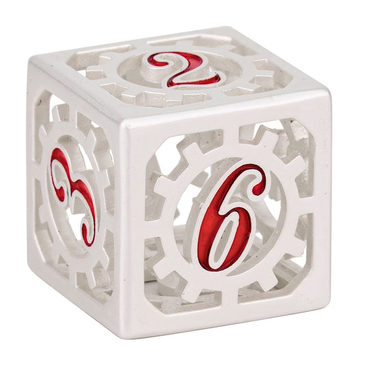 Pearl silver hand crafted hollow steampunk gear cage dice set for D&D board games - HYMGHO Dice 