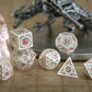 Pearl silver hand crafted hollow steampunk gear cage dice set for D&D board games - HYMGHO Dice 