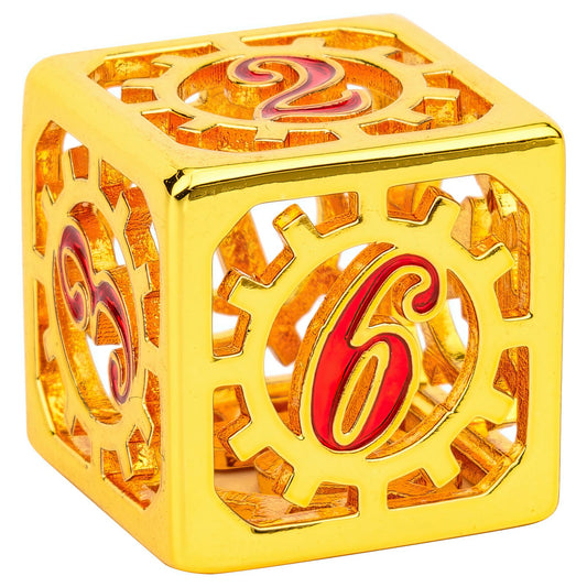 Gold handcrafted hollow steampunk gear cage dice for DnD games - HYMGHO Dice 