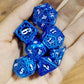 Peacock blue dnd dice set with hollow steampunk gear cage design