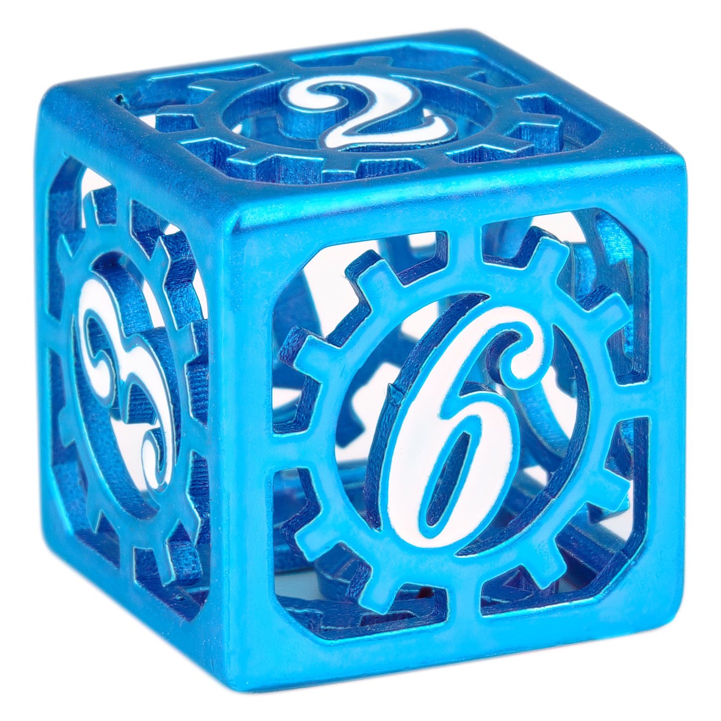Peacock blue dnd dice set with hollow steampunk gear cage design - HYMGHO Dice 