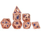 Copper with blue hollow gear cage dice set