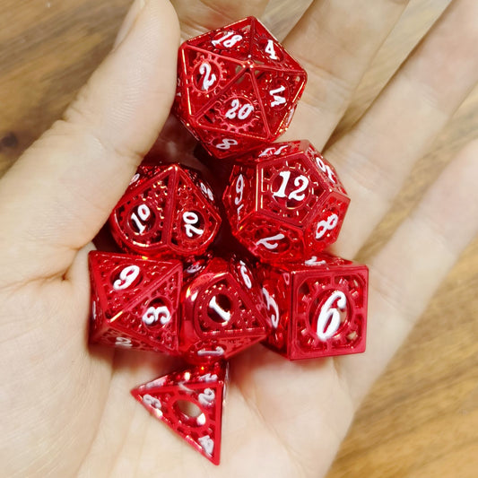 Red blood with white hollow gear dice set for RPG MTG