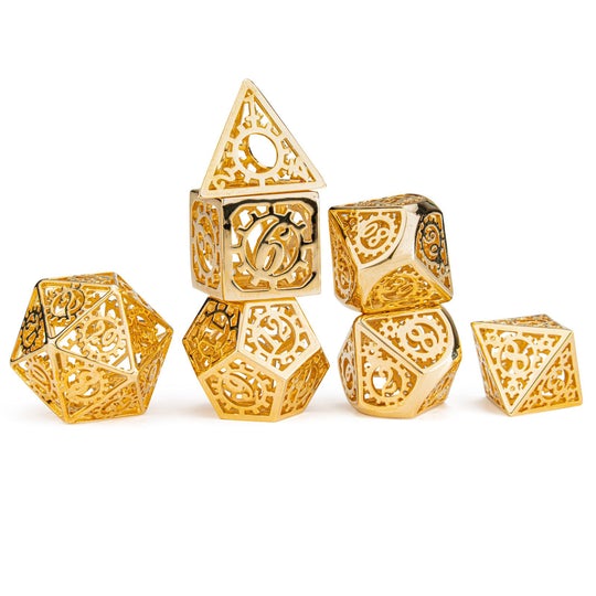 Handcrafted Luxury 24K Gold Coated Gear Dice Set Hollow cage design