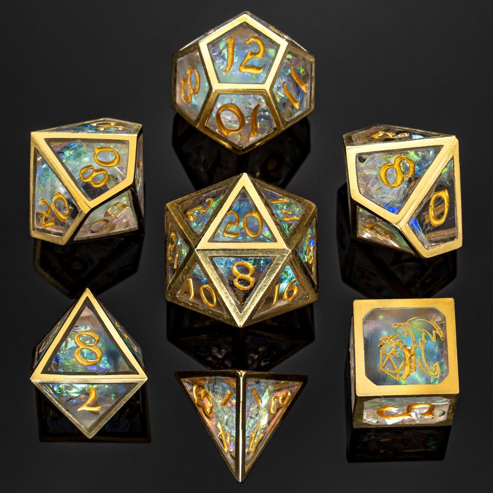 Caged Resin Opal Ice Dice Set-Gold frame