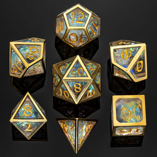 Caged Resin Opal Ice Dice Set-Gold frame