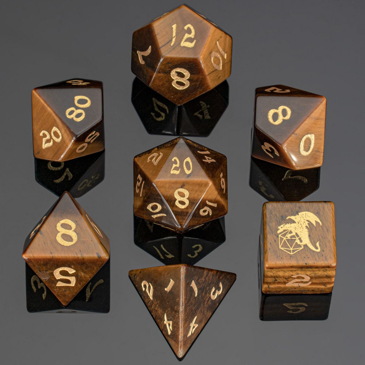 Natural Tiger's eye gemstone dice set for RPG collections