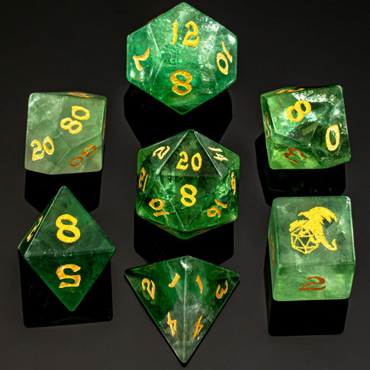Green Fluorite dice set 7 pieces die handmade for D&D games