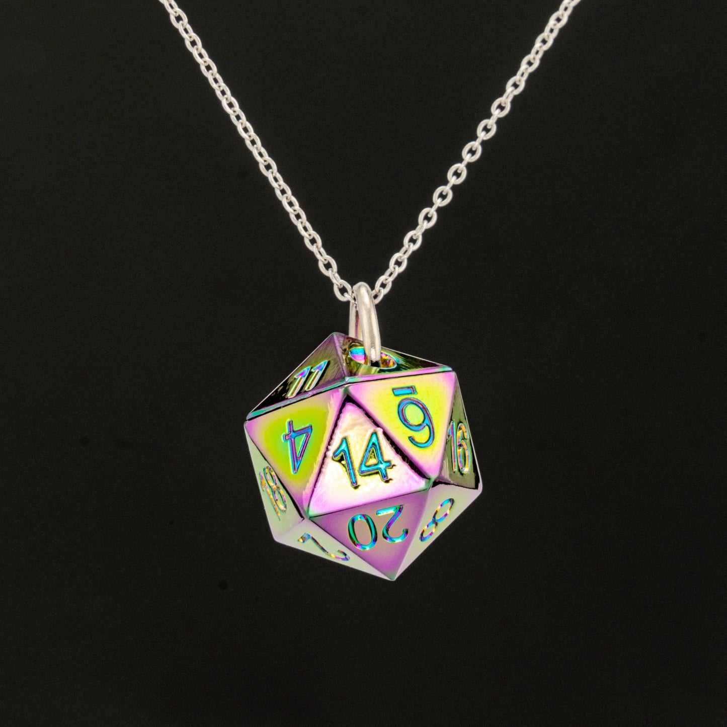 Prism Rainbow D20 dice necklace pendant with chain for D&D gamer