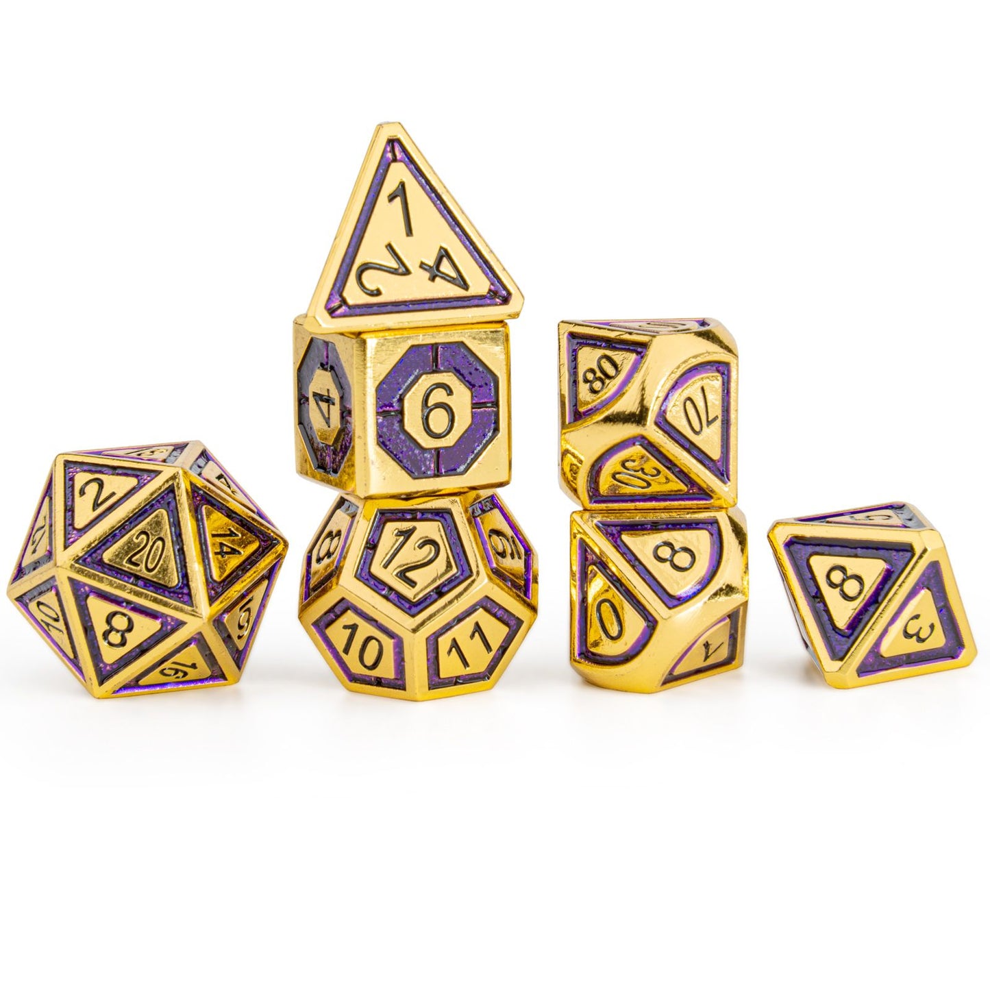 Leyline Gold purple enamel metal D&D dice for RPG gaming