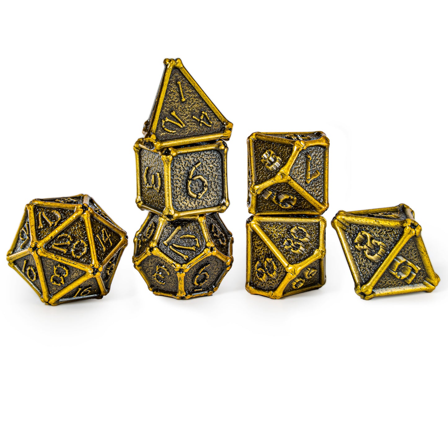 Ancient Gold Bone Collector Solid Metal Dice Set