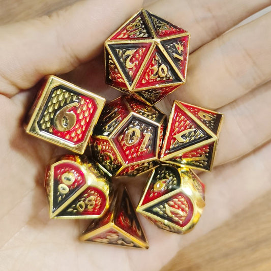 Behemoth Gold with Red and Black Enamel Dice Set