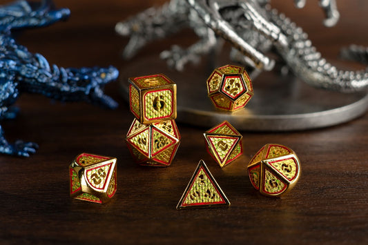 Hollow Wyvern RPG Dice Set Gold with Red/Green