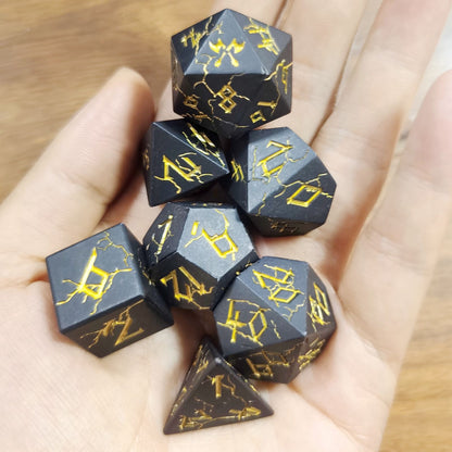 Barbarian Solid Metal Polyhedral Dice Set-Matt Black w/Gold