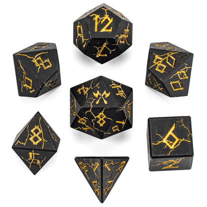 Barbarian Solid Metal Polyhedral Dice Set-Matt Black w/Gold