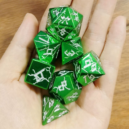 Barbarian Solid Metal Polyhedral Dice Set-Shiny Green w/Silver