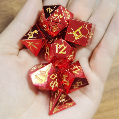 Barbarian Solid Metal Polyhedral Dice Set-Shiny Red w/Gold
