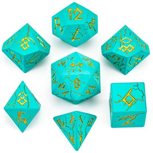 Metal Solid Barbarian Dice Set-Turquoise with Gold