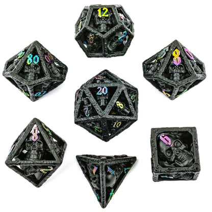 Skull's Grin Hollow Metal Dice Set-Black with Chromatic