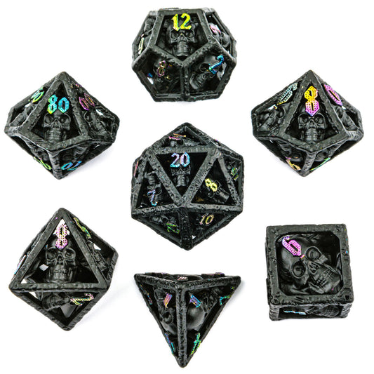 Skull's Grin Hollow Metal Dice Set-Black with Chromatic