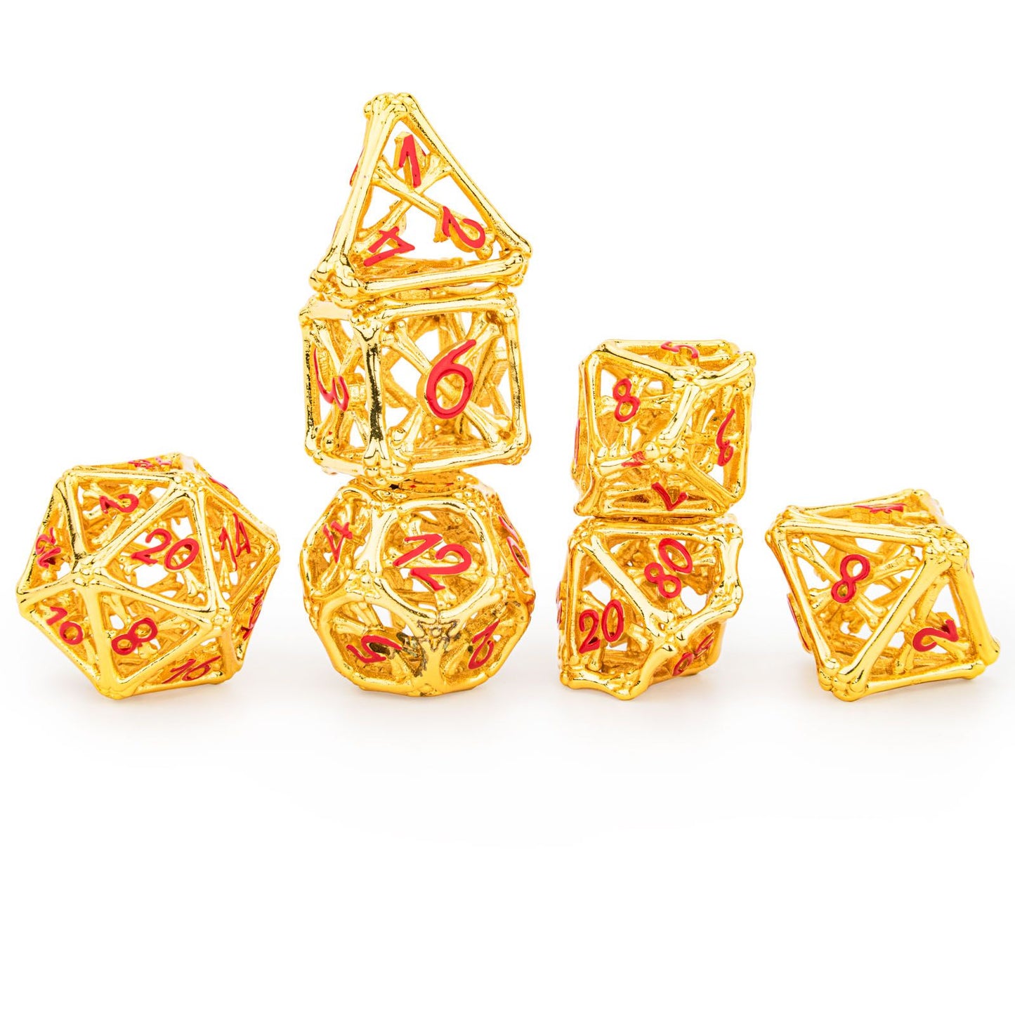 Hollow Death's Treasure Dice set Shiny Gold with Red