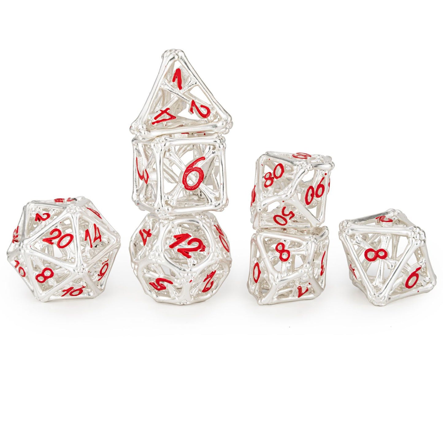 Metal Hollow Death's Treasure Dice Set Matt Silver with Red