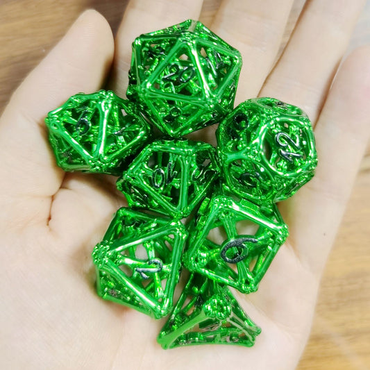 Metal Hollow Death's Treasure Dice Set Shiny Green with Black