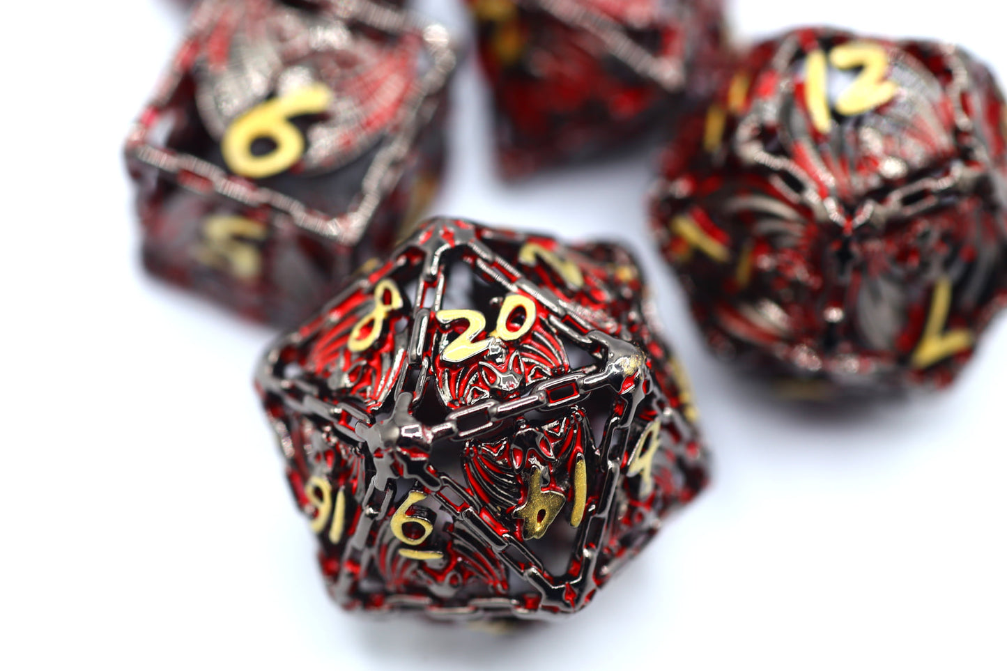 Hollow Metal Bat Polyhedral Dice Set-Gun Metal w/Blood