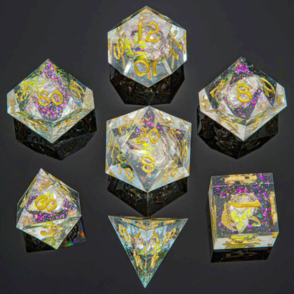 Sharp Edged Dice Set with Metal Skulls Inclusion