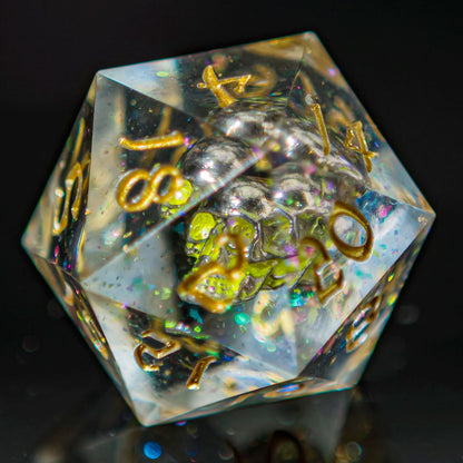 Sharp Edged Dice Set with Metal Skulls Inclusion