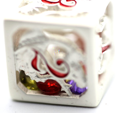 Matt Silver Hollow Dragon Dice Set Filled with Gems