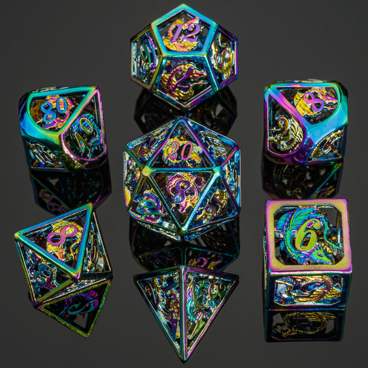 Rainbow Hollow Dragon Dice Set Filled with Gems