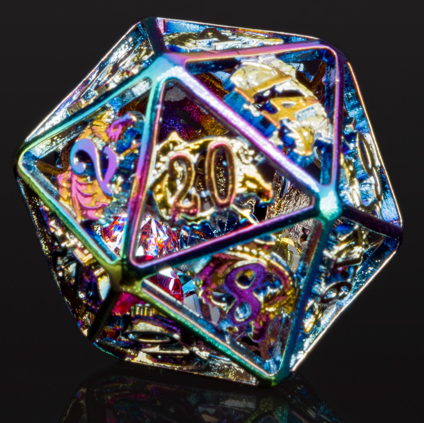 Hollow Dragon D20 filled with Gems