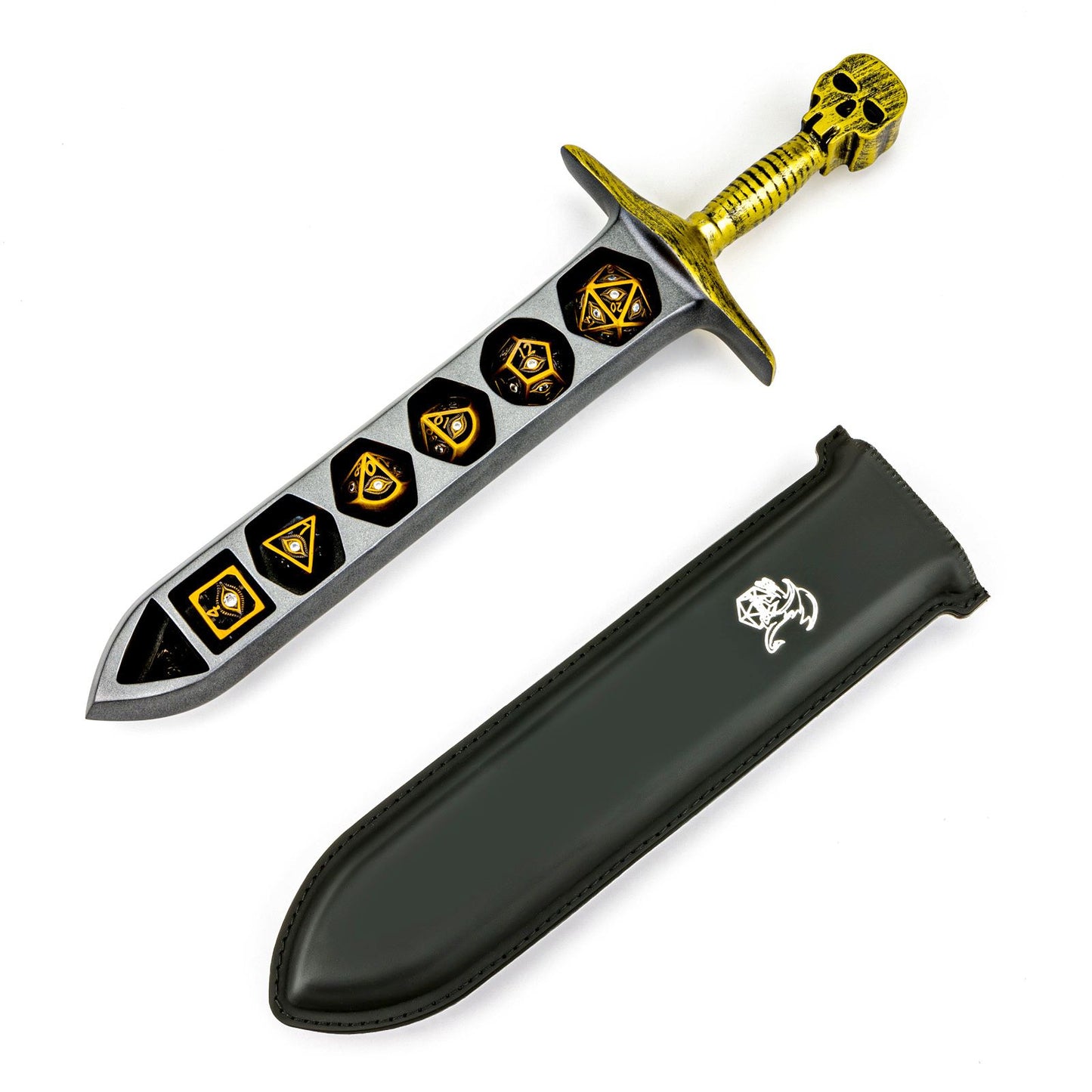 Grim Dagger Dice Case/Holder with sheath cover-Gold