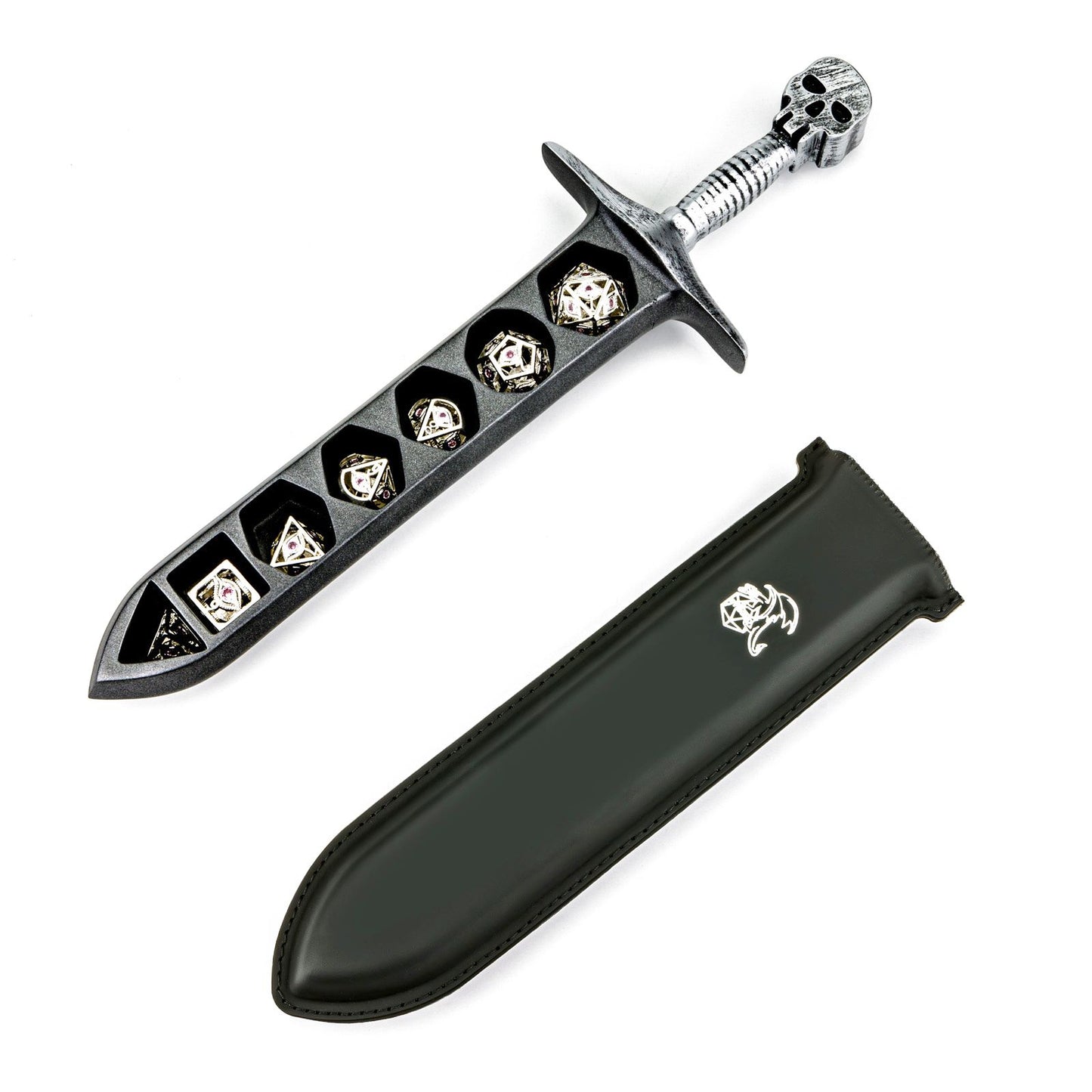 Grim Dagger Dice Case/Holder with sheath cover-Silver